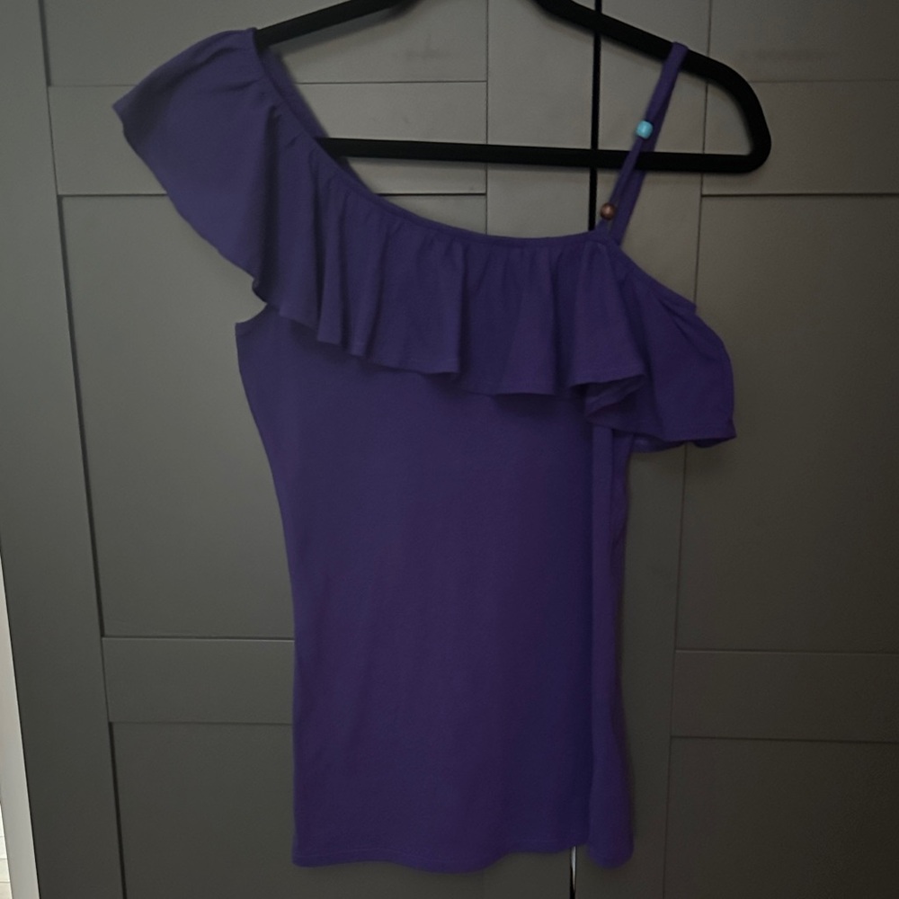 ROXY Purple Ruffled One-Shoulder Top. Size Small.